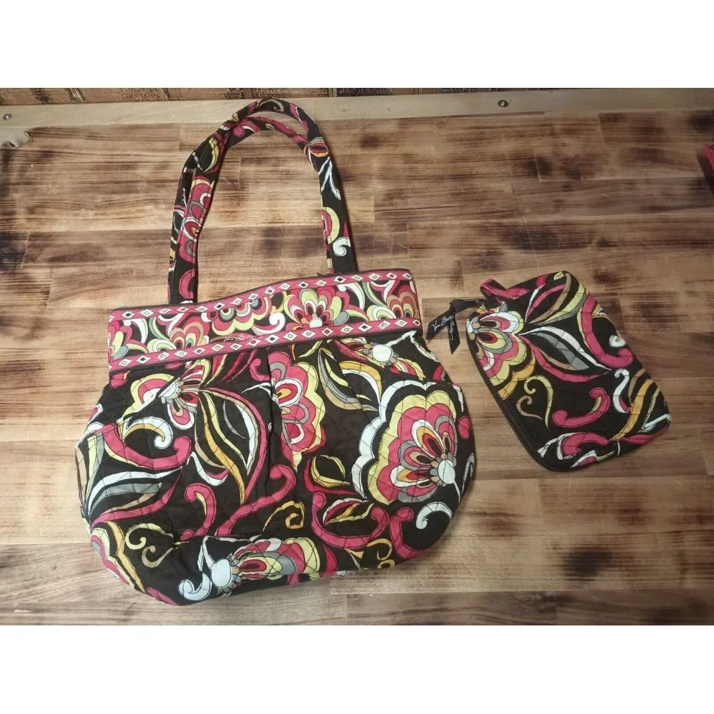 Vera Bradley‎ Retired Puccine Zip Top Satchel Purse Handbag & Makeup Case